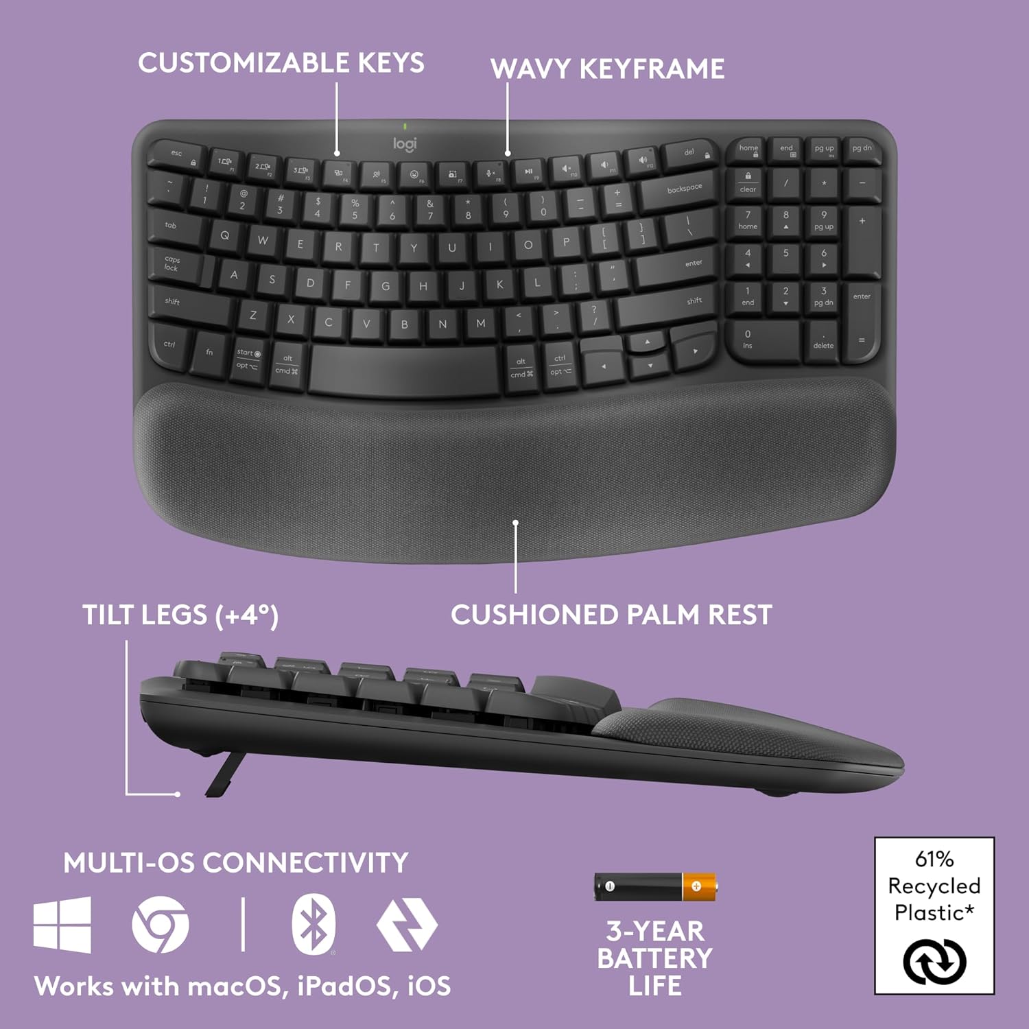 Buy Logitech,Logitech Wave Keys Wireless Ergonomic Keyboard – Graphite (UK English QWERTY) - Gadcet UK | UK | London | Scotland | Wales| Near Me | Cheap | Pay In 3 | Keyboards